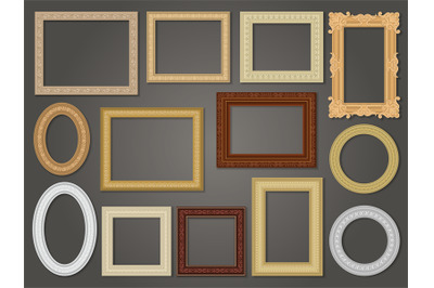 Frames for paintings. Square blank templates of different pictures or