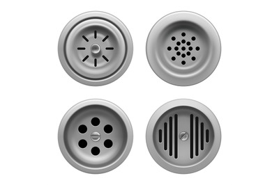 Sink drainage. Steel round bathroom or basin system closeup drain wate