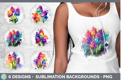 Rainbow Hyacinth Flowers Grunge Background | Sublimation Distressed Ba