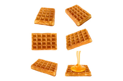 Viennese waffles. Tasty baking desserts food. Decent vector crispy squ