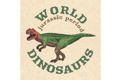 Dinosaur poster. aggressive ancient wild animal big retro poster with