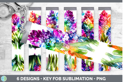 Rainbow Hyacinth Flowers Key Fob | Sublimation Wristlet Designs Bundle