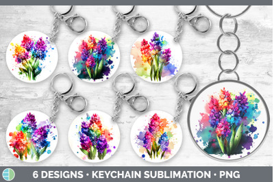 Rainbow Hyacinth Flowers Keychain | Sublimation Keyring Designs Bundle