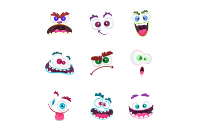 Monster faces. Crazy avatar funny character emoticons with eyes and to