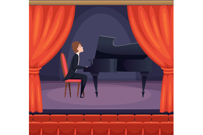 Theatre pianist. musician playing classical music on scene entertainme