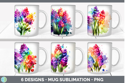 Rainbow Hyacinth Flowers Mug Wrap | Sublimation Coffee Cup Designs Bun