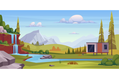 Nature landscape. Horizontal cartoon background with beautiful weather