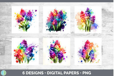 Rainbow Hyacinth Flowers Paper Backgrounds | Digital Scrapbook Papers