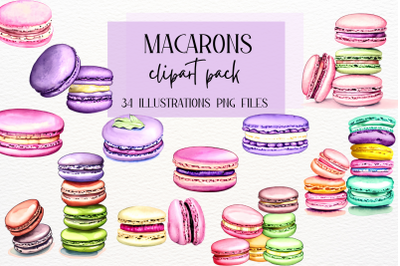 Watercolor French Macarons, French Cookies Clipart