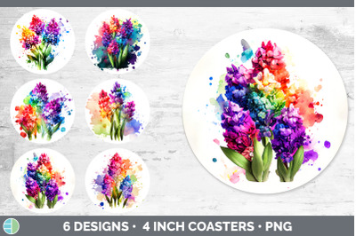 Rainbow Hyacinth Flowers Round Coaster | Sublimation Coaster Designs B