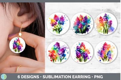 Rainbow Hyacinth Flowers Round Earrings | Sublimation Earrings Designs