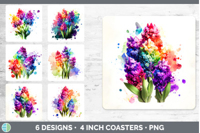 Rainbow Hyacinth Flowers Square Coaster | Sublimation Coaster Designs