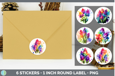 Rainbow Hyacinth Flowers Stickers | Round Labels Designs Bundle