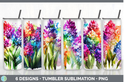 Rainbow Hyacinth Flowers Tumbler | Sublimation 20 oz Skinny Tumbler De