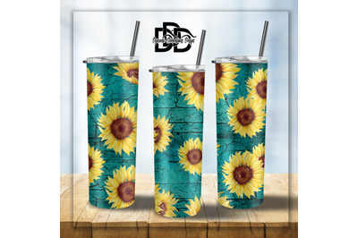 20 OZ Teal Sunflower Tumbler Wrap