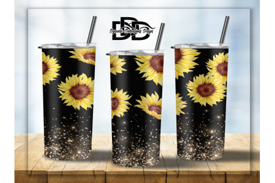 20 OZ Black Sunflower Glitter Tumbler Wrap