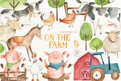 Farm Animals Illustration Watercolor Clipart