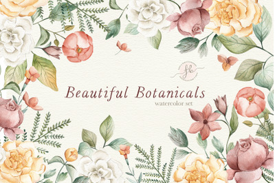 Botanical Floral Watercolor Illustration Set
