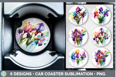 Rainbow Iris Flowers Car Coaster | Sublimation Coaster Designs Bundle