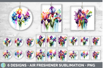 Rainbow Iris Flowers Air Freshener | Sublimation Car Freshener Designs