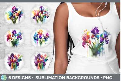 Rainbow Iris Flowers Grunge Background | Sublimation Distressed Backsp