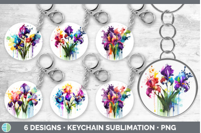 Rainbow Iris Flowers Keychain | Sublimation Keyring Designs Bundle