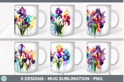 Rainbow Iris Flowers Mug Wrap | Sublimation Coffee Cup Designs Bundle