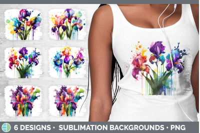 Rainbow Iris Flowers Distressed Background | Sublimation Background Pa