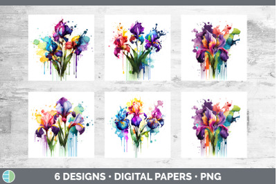 Rainbow Iris Flowers Paper Backgrounds | Digital Scrapbook Papers Desi