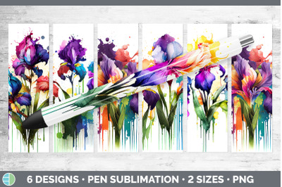 Rainbow Iris Flowers Pen Wrap | Sublimation Epoxy Pen Designs Bundle