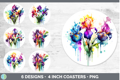 Rainbow Iris Flowers Round Coaster | Sublimation Coaster Designs Bundl