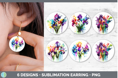 Rainbow Iris Flowers Round Earrings | Sublimation Earrings Designs Bun