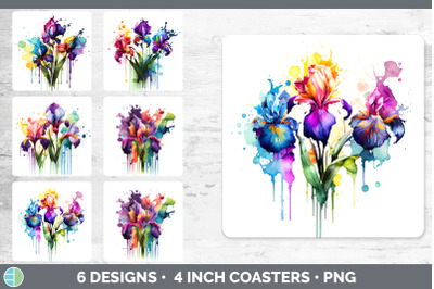 Rainbow Iris Flowers Square Coaster | Sublimation Coaster Designs Bund