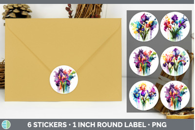 Rainbow Iris Flowers Stickers | Round Labels Designs Bundle