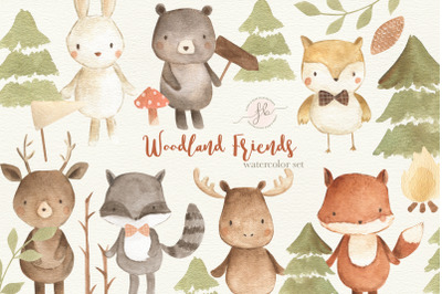 Woodland Animals watercolor illustration