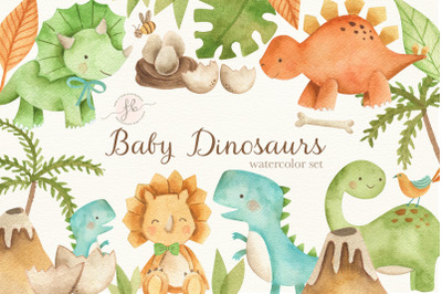 Baby Dinosaur watercolor Illustration