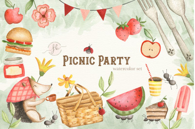 Picnic Party Watercolor Illustration