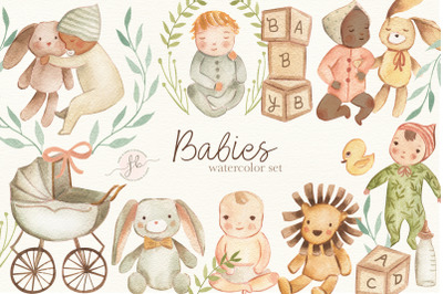 Babies Watercolor Set Illustration