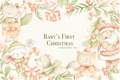 Christmas Baby Watercolor Illustration