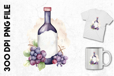 Wine Bottle With A Bunch Of Grapes