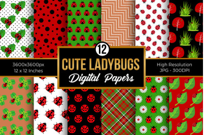 Cute Ladybug Garden Digital Paper Patterns