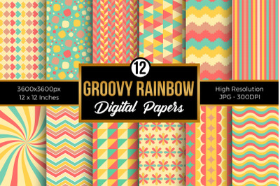 Groovy Rainbow Colors Seamless Pattern Digital Papers