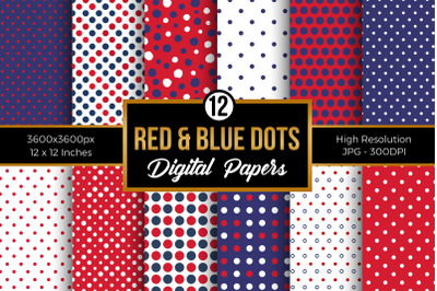 Red and blue polka dots digital papers