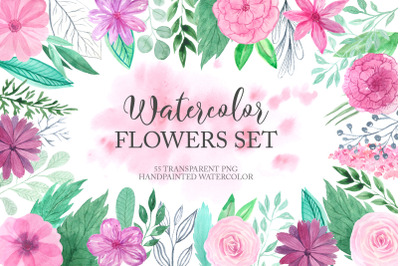 Watercolor Pink Flowers Clipart PNG