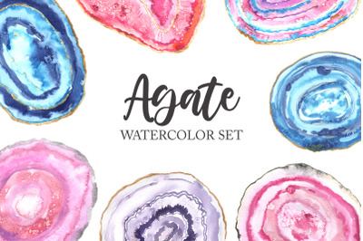 Watercolor Agate Stones Clipart PNG