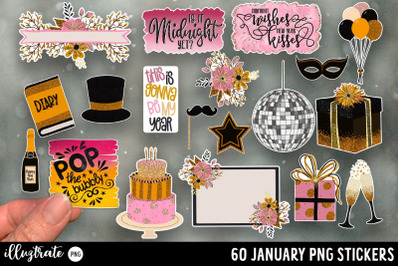 January Stickers for Cricut | New Years Eve Stickers