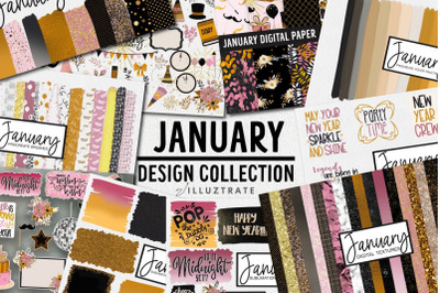 January Design Collection | Brushes Clipart and Patterns