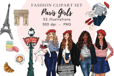 Paris Girls Watercolor Fashion Clipart