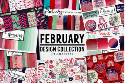 February Design Collection | Brushes Clipart and Patterns