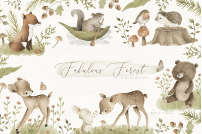 Woodland Forest Animals Watercolor Set